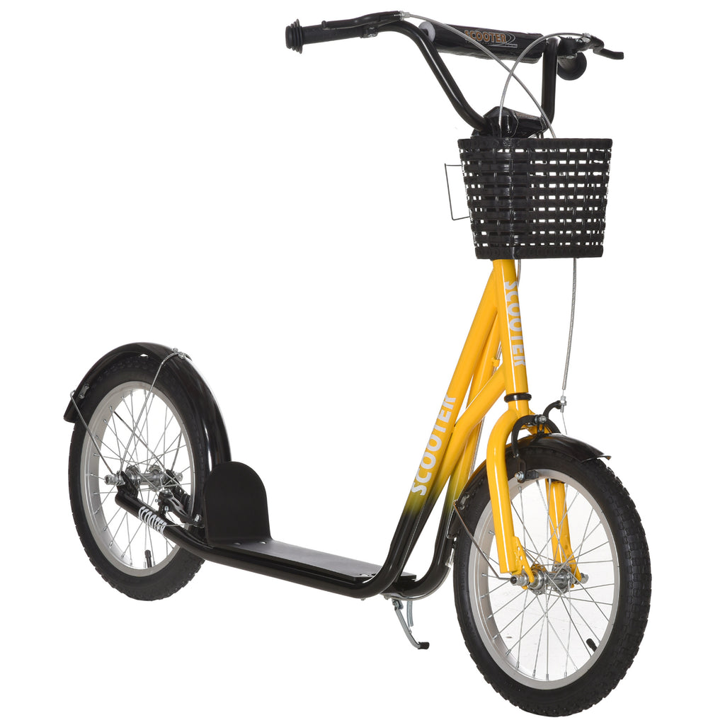 Aosom Youth Scooter, Kick Scooter with Adjustable Handlebars, Double Brakes, 16' Inflatable Rubber Tires, Basket, Cupholder, Orange