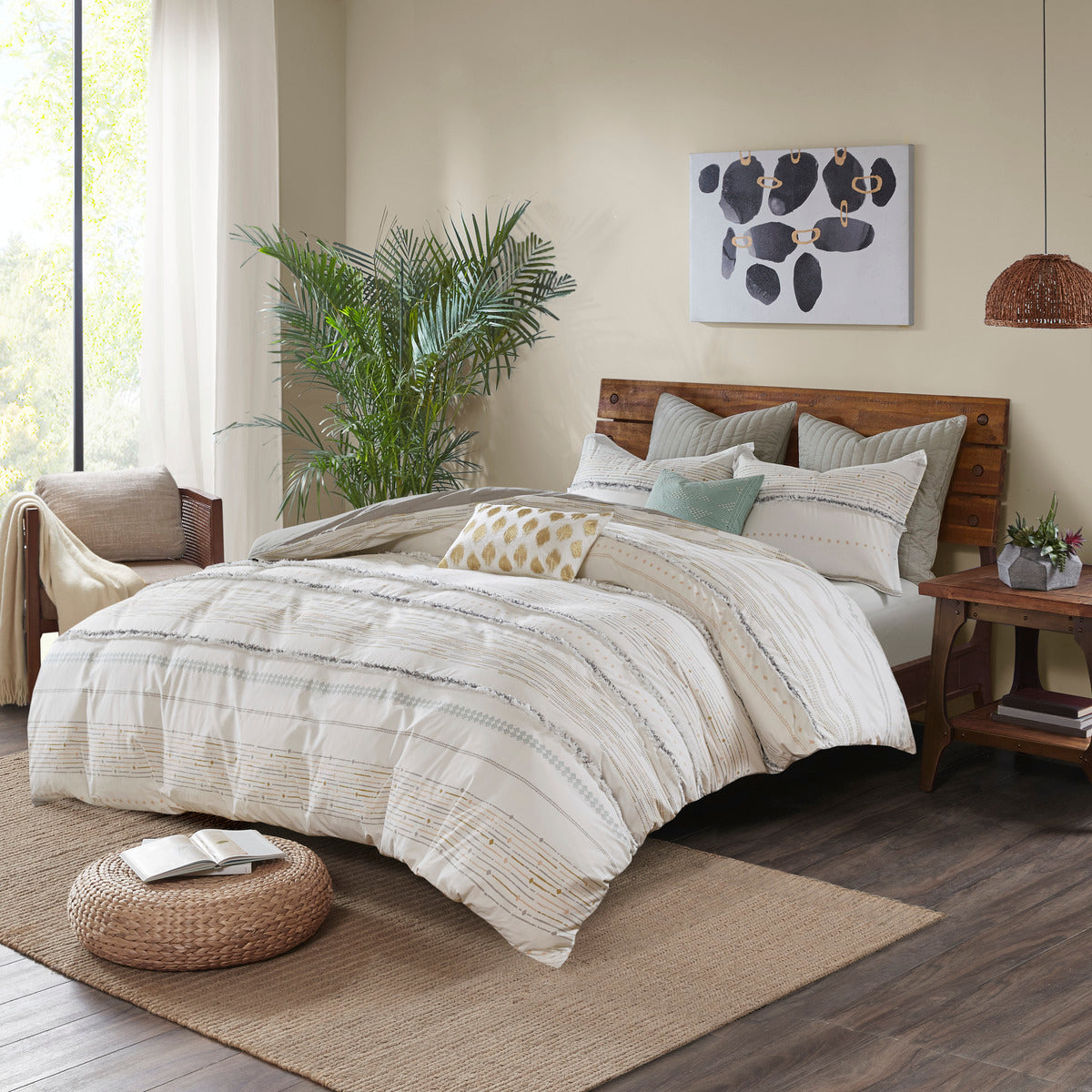 Full/Queen Cotton Printed Duvet Cover Set with Trims