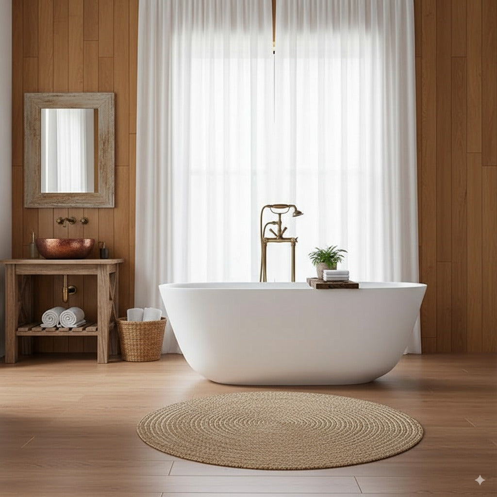 67″Solid Surface Matte Tub, Solid Surface Soaking Tub, Stone Resin Freestanding Bathtub, Thick Edge Stand Alone Tubs with Overflow, Pop-up Drain, Matte White (Oval)