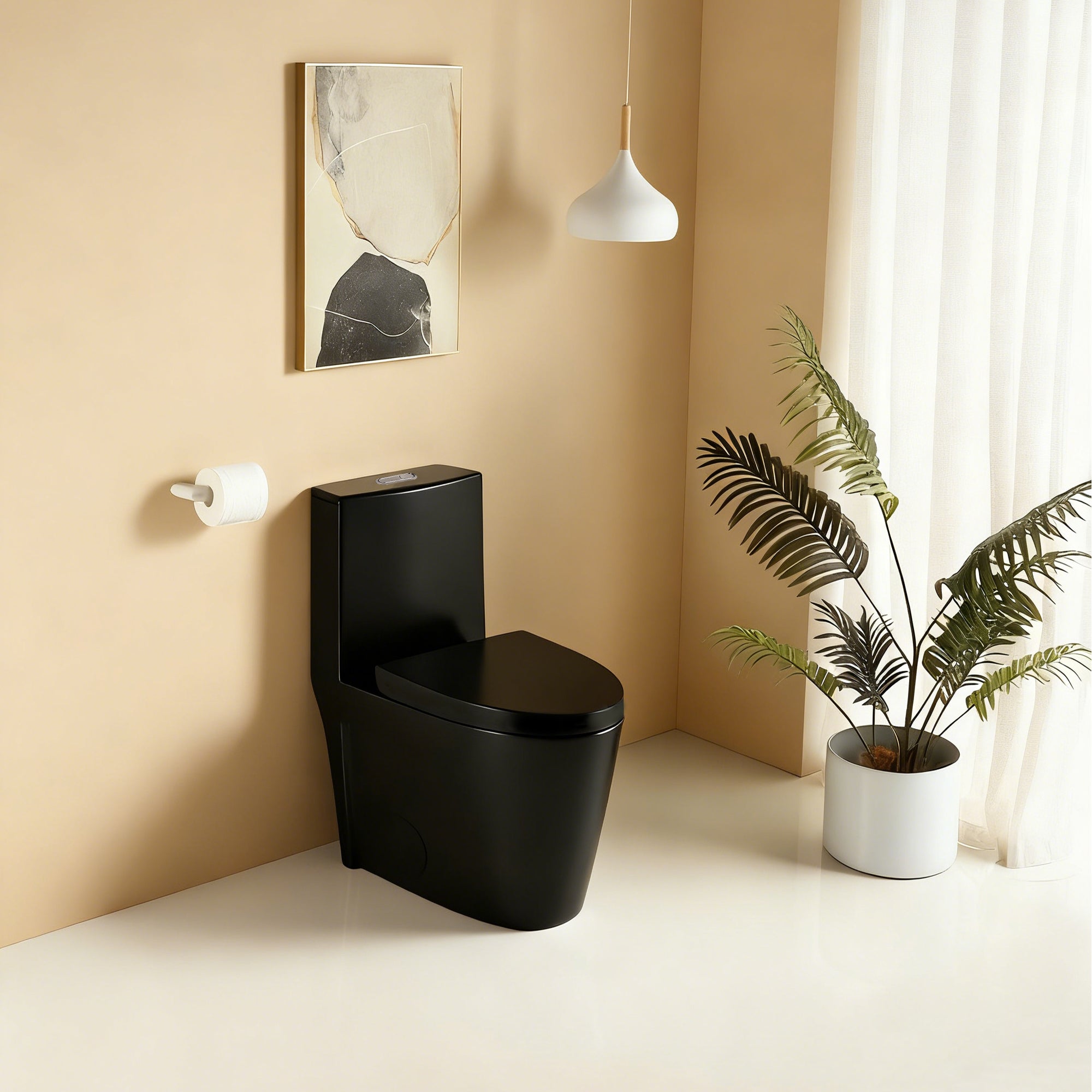 1.1/1.60 GPF Dual-Flush One Piece Toilet, Water-Saving Elongated Comfort Height Floor Mounted, Soft Close Seat, 1000 Gram Map Flushing Score Toilet, Matte Black GF-26T01-MB